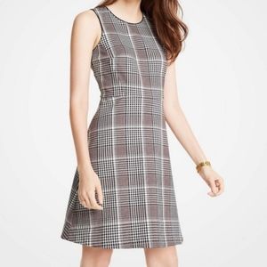 ANN TAYLOR Petite Plaid Flare Dress Jumper Sleeveless Checked Scoop Neck NEW